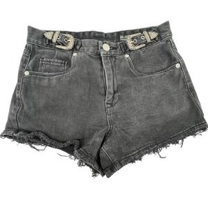 Blank NYC Women 25 The Barrow Vintage High-Rise Denim Short Buckle Black Western